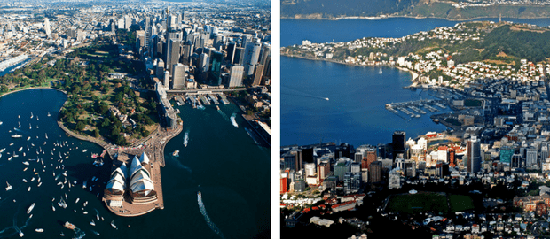 as cidades de sydney e wellington