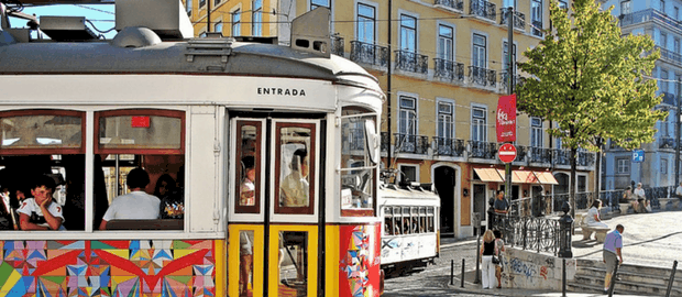 bonde no centro de Lisboa, em Portugal