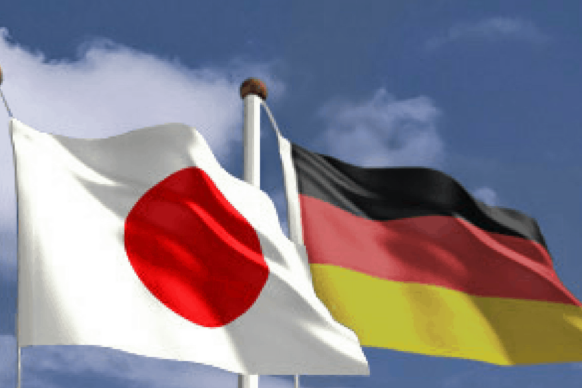 Bandeiras do Japão e Alemanha