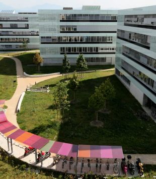 vista aérea do Innovation Park, da École Polytechnique Fédérale de Lausanne