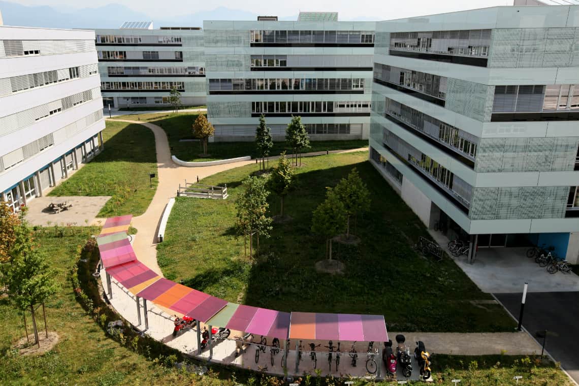 vista aérea do Innovation Park, da École Polytechnique Fédérale de Lausanne